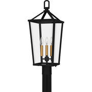 Quoizel Hull 25in 3-Light Outdoor Wall Lantern | Traditional Matte Black and Clear Beveled Glass | Front Porch & Entryway | Model HUL9009MBK