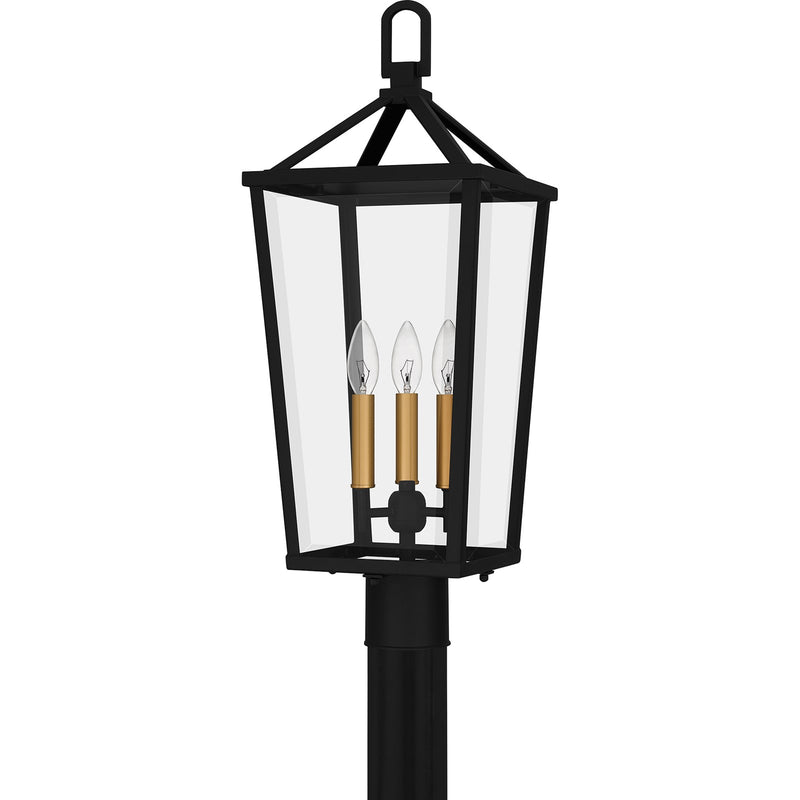Quoizel Hull 25in 3-Light Outdoor Wall Lantern | Traditional Matte Black and Clear Beveled Glass | Front Porch & Entryway | Model HUL9009MBK