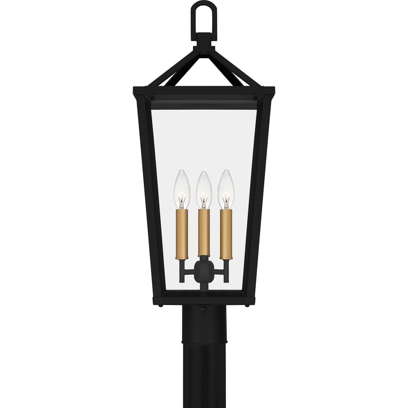 Quoizel Hull 25in 3-Light Outdoor Wall Lantern | Traditional Matte Black and Clear Beveled Glass | Front Porch & Entryway | Model HUL9009MBK