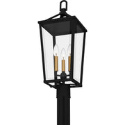 Quoizel Hull 25in 3-Light Outdoor Wall Lantern | Traditional Matte Black and Clear Beveled Glass | Front Porch & Entryway | Model HUL9009MBK