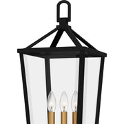 Quoizel Hull 25in 3-Light Outdoor Wall Lantern | Traditional Matte Black and Clear Beveled Glass | Front Porch & Entryway | Model HUL9009MBK