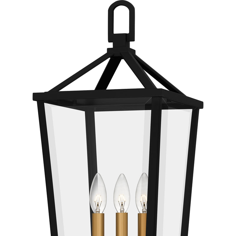 Quoizel Hull 25in 3-Light Outdoor Wall Lantern | Traditional Matte Black and Clear Beveled Glass | Front Porch & Entryway | Model HUL9009MBK