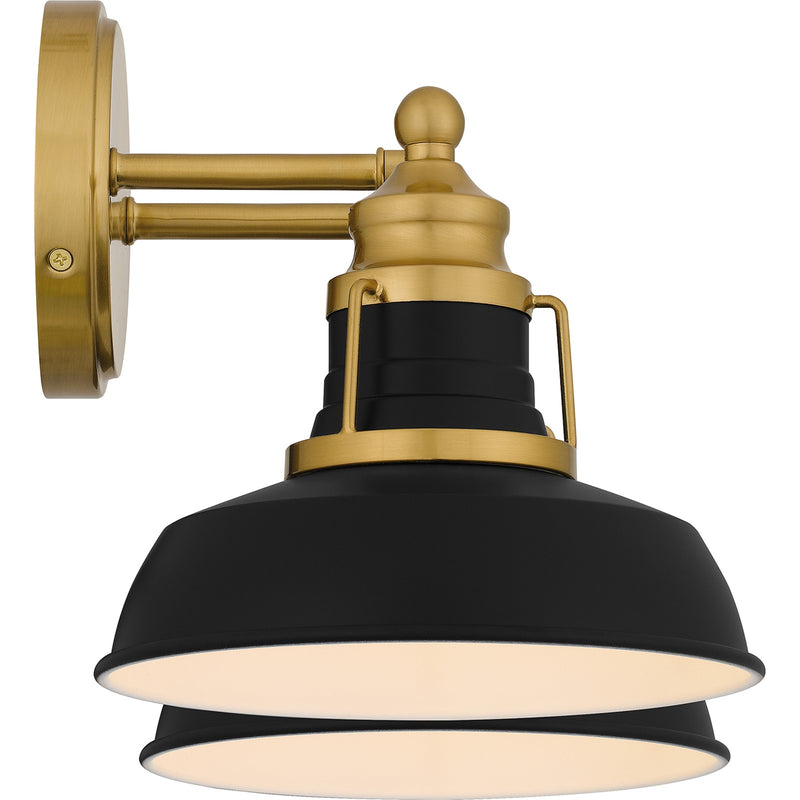 Quoizel Huxley 16in 2-Light Vanity Light | Industrial Aged Brass and Black Metal Shade | Bathroom Vanity & Powder Room | Model HUX8616AB