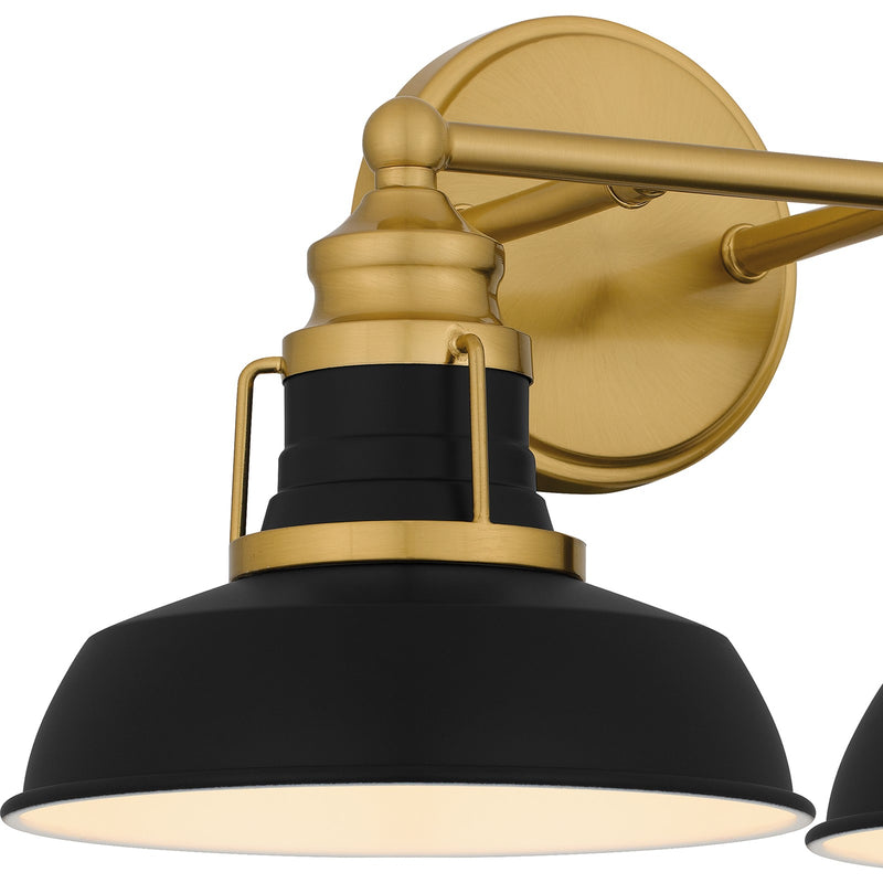 Quoizel Huxley 16in 2-Light Vanity Light | Industrial Aged Brass and Black Metal Shade | Bathroom Vanity & Powder Room | Model HUX8616AB
