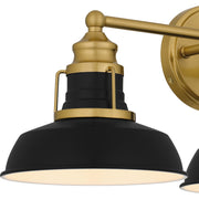 Quoizel Huxley 25in 3-Light Vanity Light | Industrial Aged Brass and Black Metal Shade | Bathroom Vanity & Powder Room | Model HUX8625AB