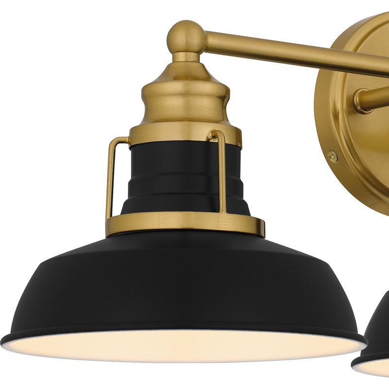 Quoizel Huxley 25in 3-Light Vanity Light | Industrial Aged Brass and Black Metal Shade | Bathroom Vanity & Powder Room | Model HUX8625AB