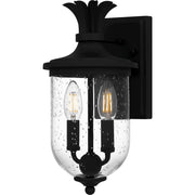 Quoizel Havana 13in 2-Light Outdoor Wall Lantern | Coastal Earth Black and Clear Seedy Glass | Front Porch & Patio | Model HVN8406EK