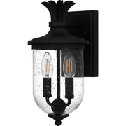 Quoizel Havana 13in 2-Light Outdoor Wall Lantern | Coastal Earth Black and Clear Seedy Glass | Front Porch & Patio | Model HVN8406EK