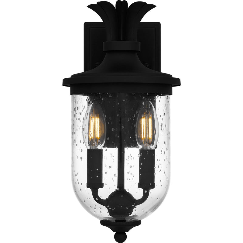 Quoizel Havana 13in 2-Light Outdoor Wall Lantern | Coastal Earth Black and Clear Seedy Glass | Front Porch & Patio | Model HVN8406EK