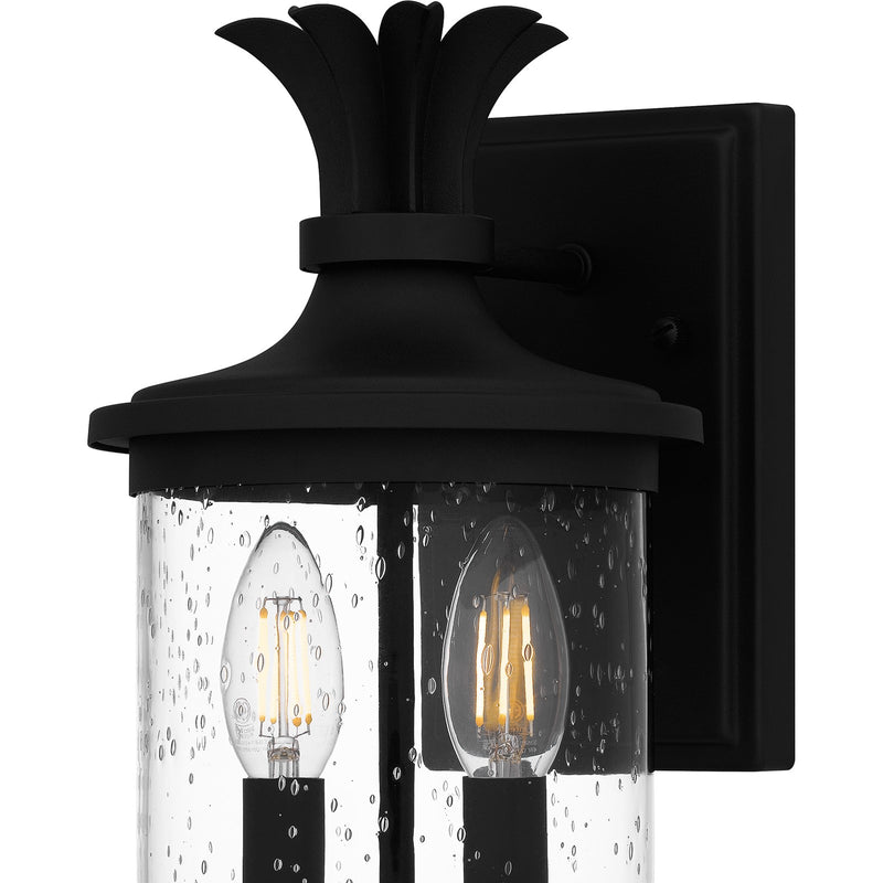 Quoizel Havana 13in 2-Light Outdoor Wall Lantern | Coastal Earth Black and Clear Seedy Glass | Front Porch & Patio | Model HVN8406EK