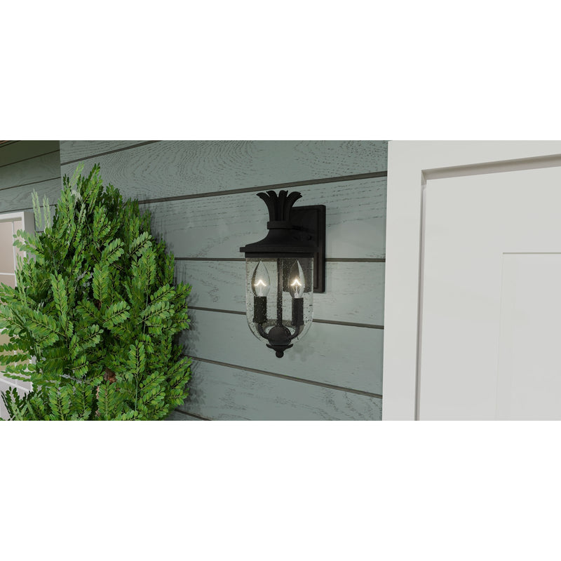 Quoizel Havana 13in 2-Light Outdoor Wall Lantern | Coastal Earth Black and Clear Seedy Glass | Front Porch & Patio | Model HVN8406EK