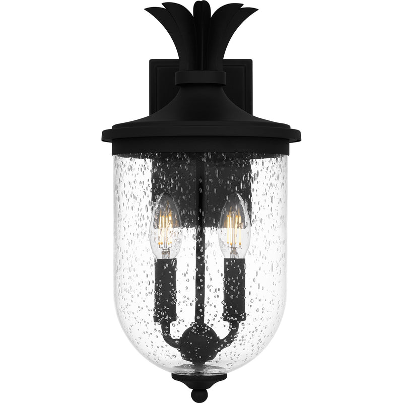 Quoizel Havana 16in 2-Light Outdoor Wall Lantern | Coastal Earth Black and Clear Seedy Glass | Front Porch & Patio | Model HVN8408EK