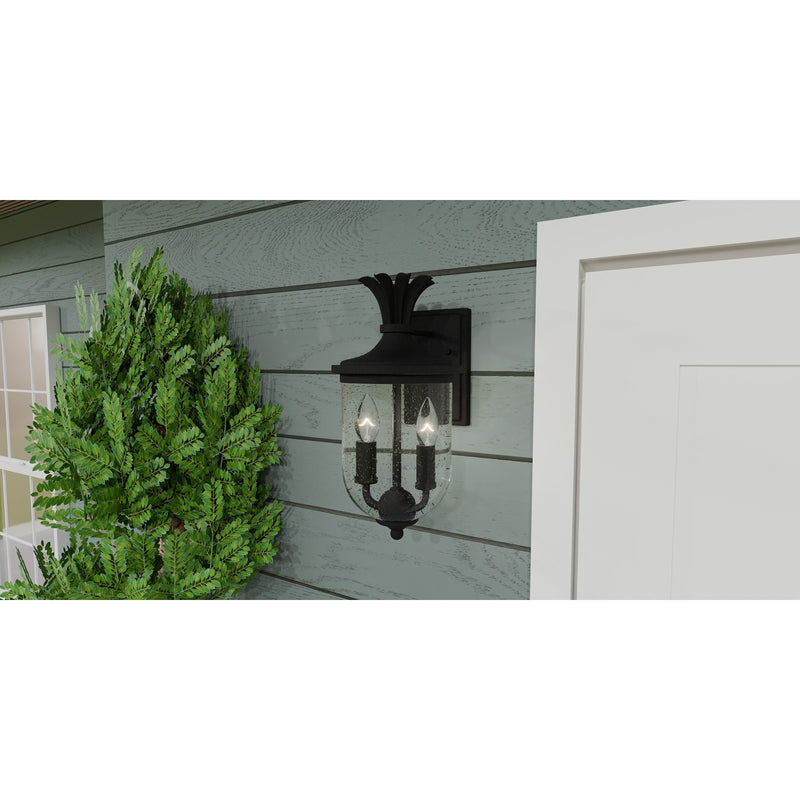 Quoizel Havana 16in 2-Light Outdoor Wall Lantern | Coastal Earth Black and Clear Seedy Glass | Front Porch & Patio | Model HVN8408EK