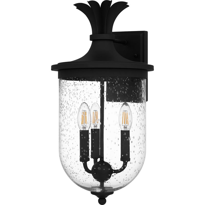 Quoizel Havana 20in 3-Light Outdoor Wall Lantern | Coastal Earth Black and Clear Seedy Glass | Front Porch & Patio | Model HVN8410EK