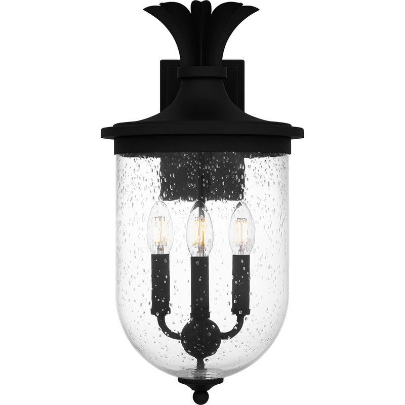 Quoizel Havana 20in 3-Light Outdoor Wall Lantern | Coastal Earth Black and Clear Seedy Glass | Front Porch & Patio | Model HVN8410EK