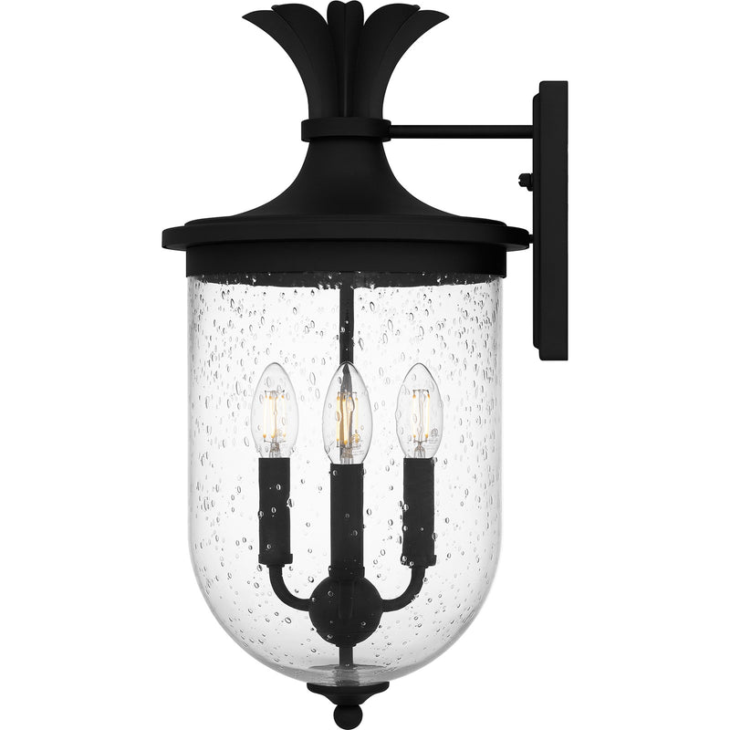 Quoizel Havana 20in 3-Light Outdoor Wall Lantern | Coastal Earth Black and Clear Seedy Glass | Front Porch & Patio | Model HVN8410EK