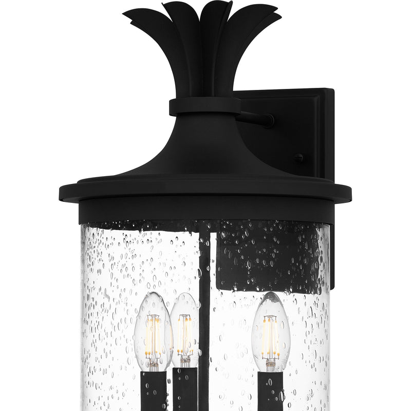 Quoizel Havana 20in 3-Light Outdoor Wall Lantern | Coastal Earth Black and Clear Seedy Glass | Front Porch & Patio | Model HVN8410EK