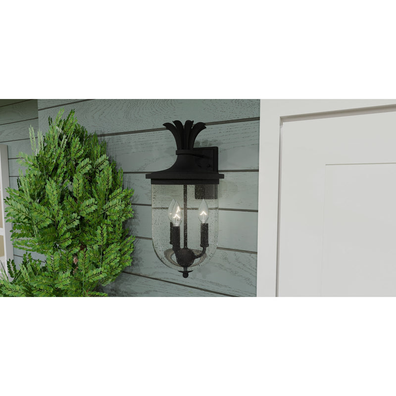 Quoizel Havana 20in 3-Light Outdoor Wall Lantern | Coastal Earth Black and Clear Seedy Glass | Front Porch & Patio | Model HVN8410EK