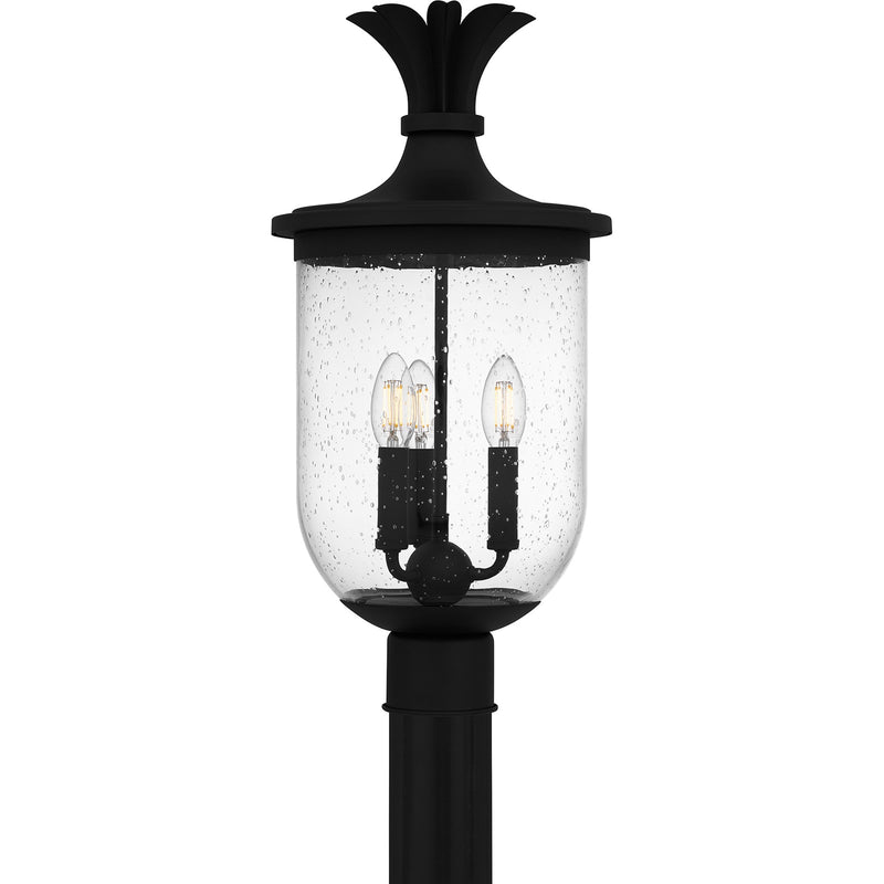 Quoizel Havana 10in 3-Light Outdoor Lantern | Coastal Earth Black and Clear Seedy Glass | Front Porch & Entryway | Model HVN9010EK