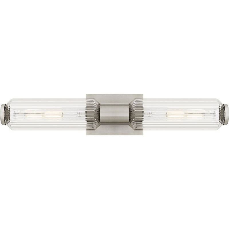 Quoizel Hawes 2Light Bath Light, Brushed Nickel/Clear Ribbed Glass - HWS8524BN