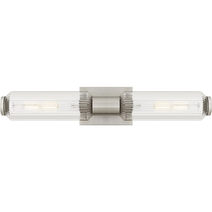 Quoizel Hawes 2Light Bath Light, Brushed Nickel/Clear Ribbed Glass - HWS8524BN