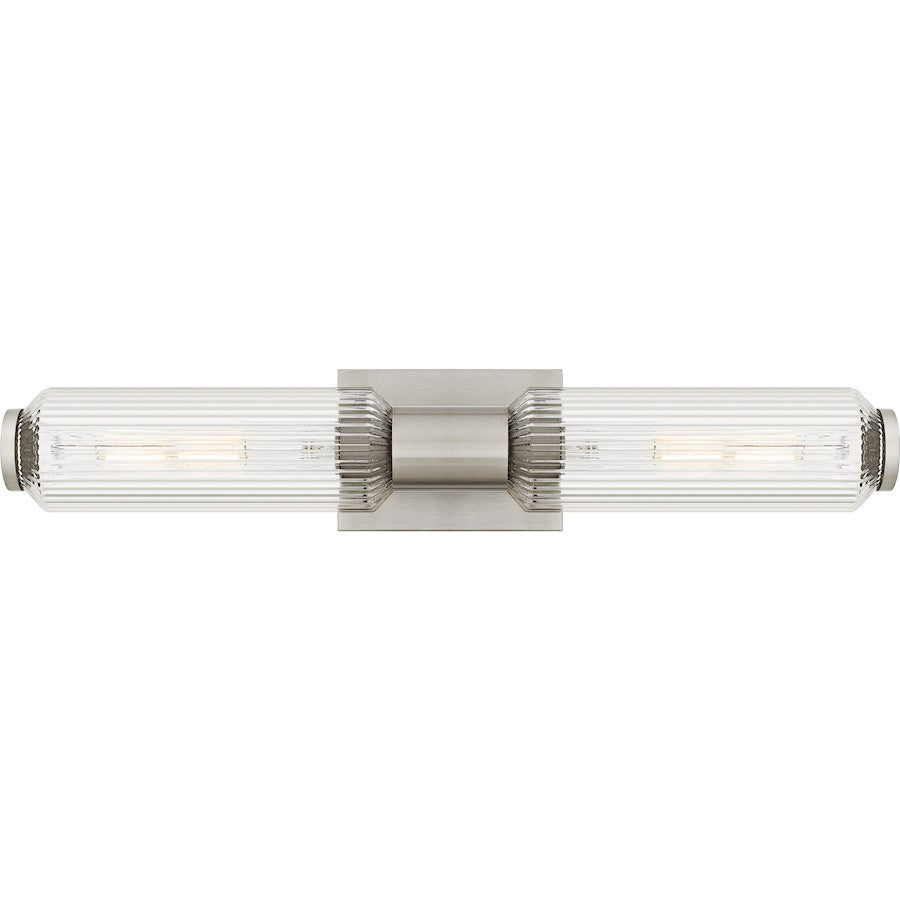 Quoizel Hawes 2Light Bath Light, Brushed Nickel/Clear Ribbed Glass - HWS8524BN