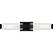 Quoizel Hawes 2Light Bath Light, Matte Black/Clear Ribbed Glass - HWS8524MBK
