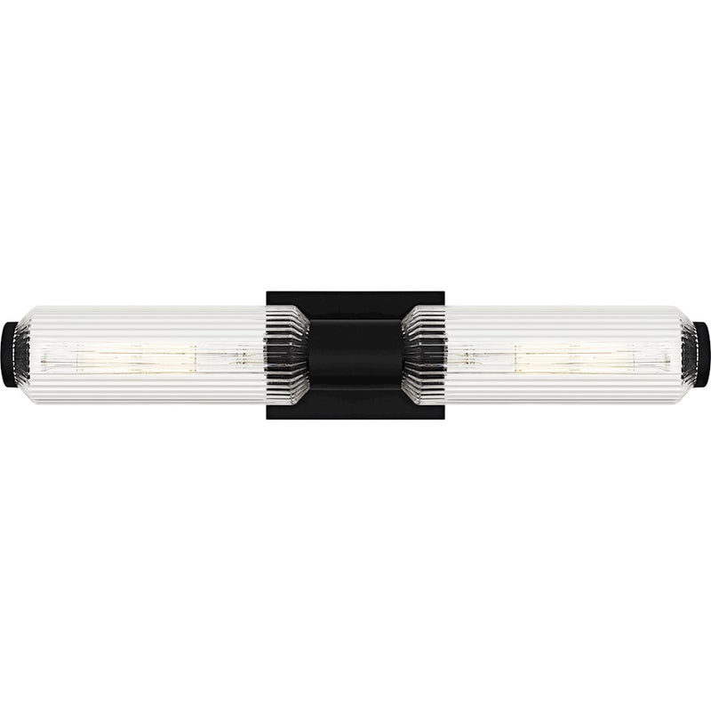 Quoizel Hawes 2Light Bath Light, Matte Black/Clear Ribbed Glass - HWS8524MBK