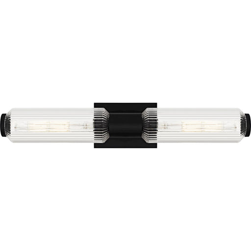 Quoizel Hawes 2Light Bath Light, Matte Black/Clear Ribbed Glass - HWS8524MBK