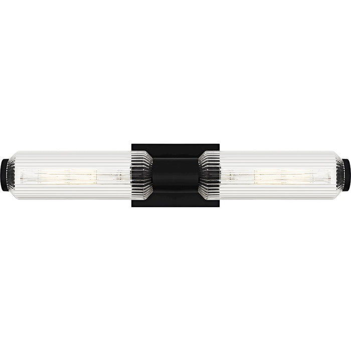 Quoizel Hawes 2Light Bath Light, Matte Black/Clear Ribbed Glass - HWS8524MBK