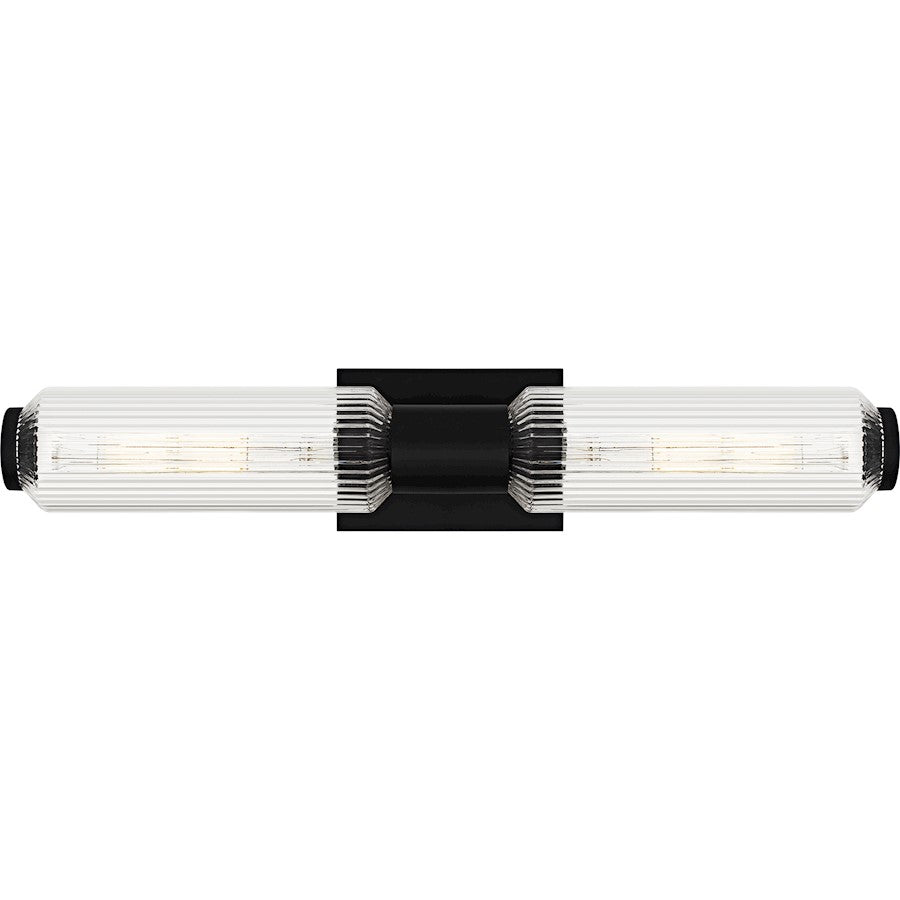 Quoizel Hawes 2Light Bath Light, Matte Black/Clear Ribbed Glass - HWS8524MBK