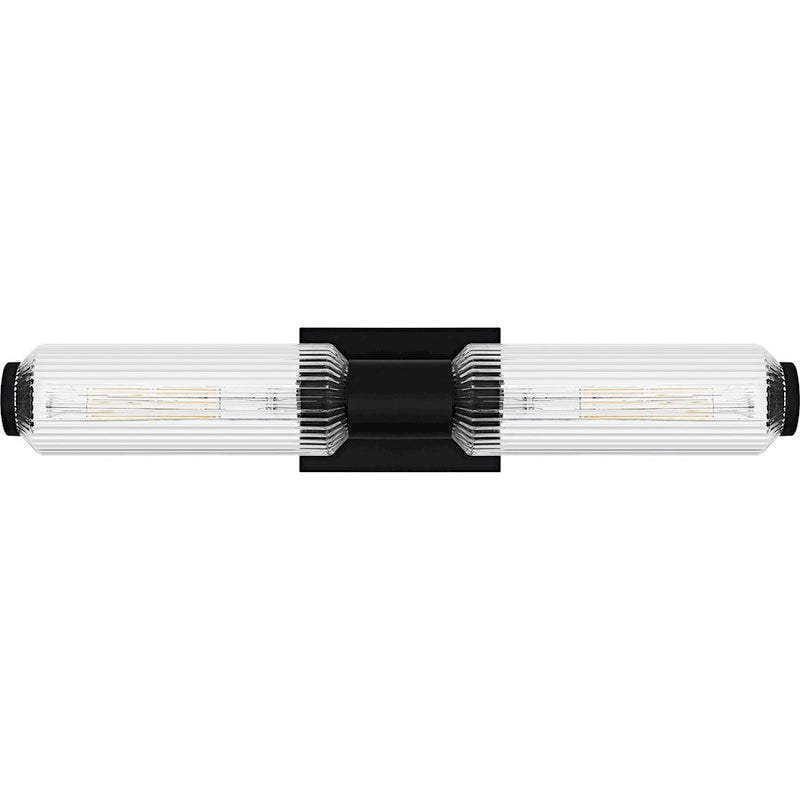 Quoizel Hawes 2Light Bath Light, Matte Black/Clear Ribbed Glass
