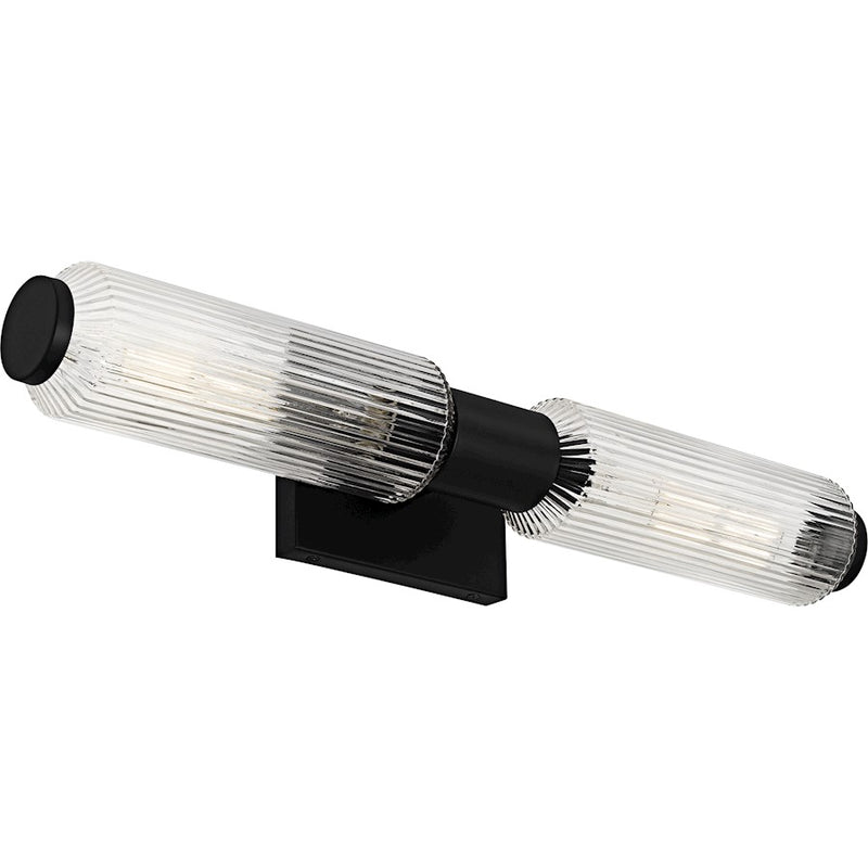 Quoizel Hawes 2Light Bath Light, Matte Black/Clear Ribbed Glass
