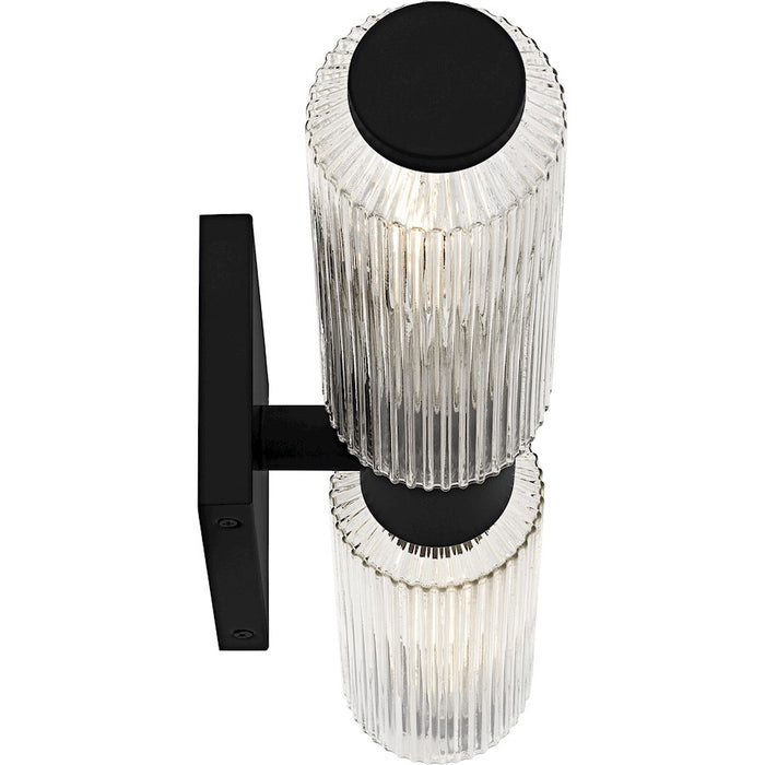 Quoizel Hawes 2Light Bath Light, Matte Black/Clear Ribbed Glass