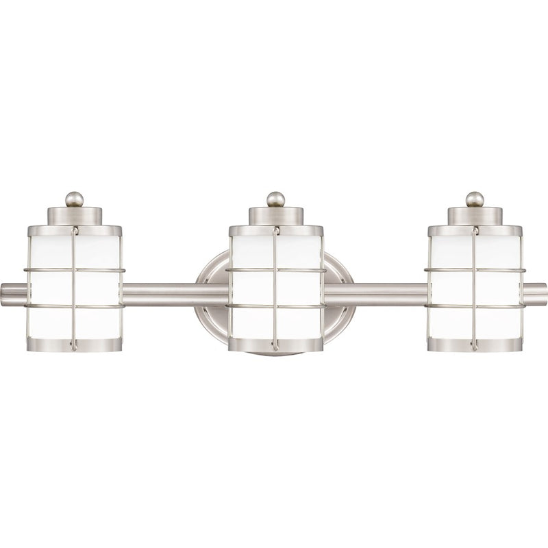 Quoizel Hazlett 23in 3-Light Vanity Light | Industrial Brushed Nickel and Opal Etched Glass | Bathroom Vanity | 23 x 7 x 6.75 in | Model HZT8623BN