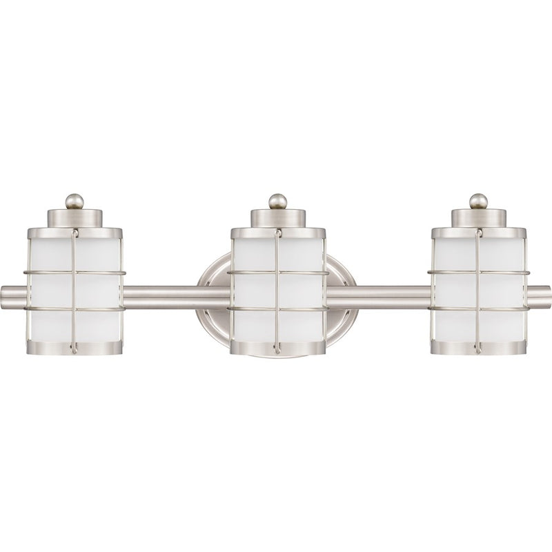 Quoizel Hazlett 23in 3-Light Vanity Light | Industrial Brushed Nickel and Opal Etched Glass | Bathroom Vanity | 23 x 7 x 6.75 in | Model HZT8623BN