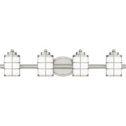 Quoizel Hazlett 31in 4-Light Vanity Light | Industrial Brushed Nickel and Opal Etched Glass | Bathroom Vanity | 31 x 7 x 6.75 in | Model HZT8631BN