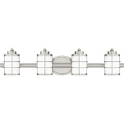 Quoizel Hazlett 31in 4-Light Vanity Light | Industrial Brushed Nickel and Opal Etched Glass | Bathroom Vanity | 31 x 7 x 6.75 in | Model HZT8631BN