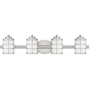 Quoizel Hazlett 31in 4-Light Vanity Light | Industrial Brushed Nickel and Opal Etched Glass | Bathroom Vanity | 31 x 7 x 6.75 in | Model HZT8631BN