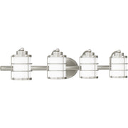 Quoizel Hazlett 31in 4-Light Vanity Light | Industrial Brushed Nickel and Opal Etched Glass | Bathroom Vanity | 31 x 7 x 6.75 in | Model HZT8631BN