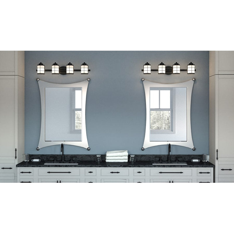 Quoizel Hazlett 4 Light Bath Light, Matte Black/Opal Etched