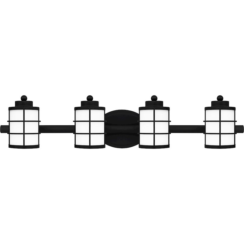 Quoizel Hazlett 4 Light Bath Light, Matte Black/Opal Etched