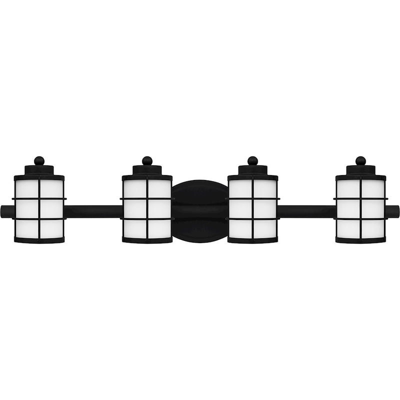 Quoizel Hazlett 4 Light Bath Light, Matte Black/Opal Etched
