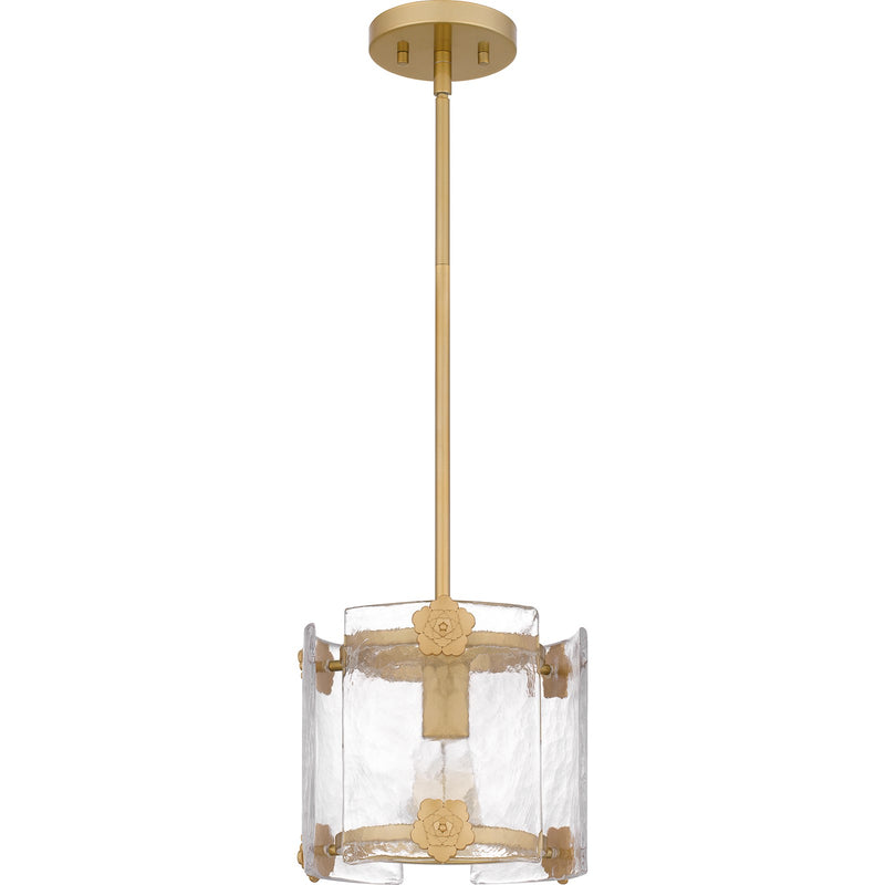 Quoizel Jolie 9in 1-Light Mini Pendant | Transitional Light Gold and Clear Textured Glass | Kitchen Island & Dining Nook | Model JOL1509LG