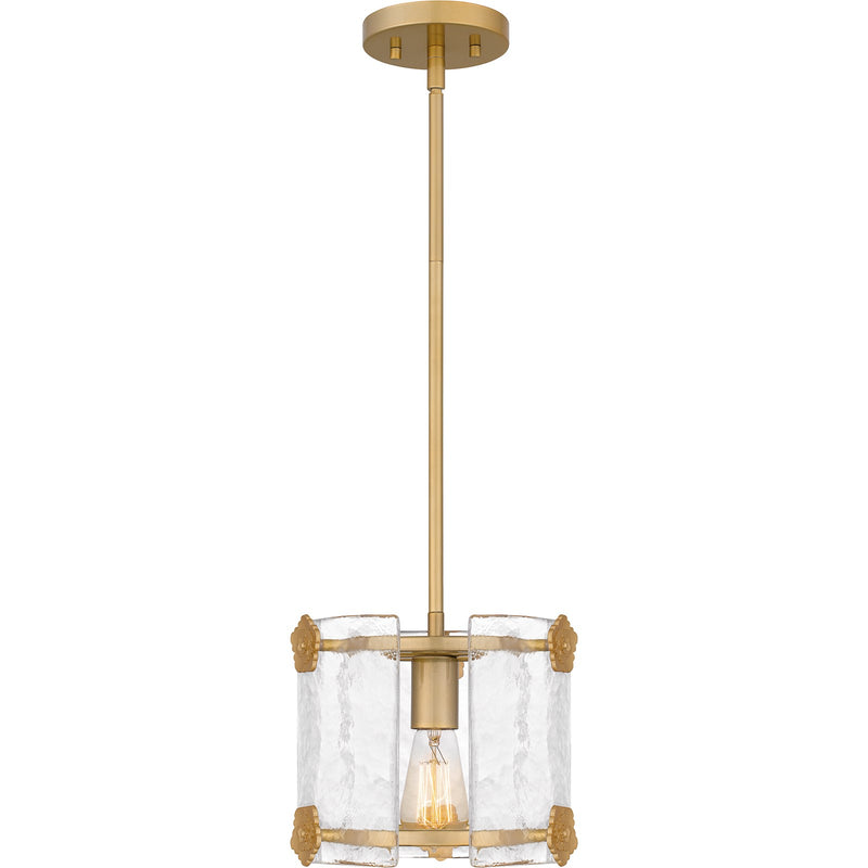 Quoizel Jolie 9in 1-Light Mini Pendant | Transitional Light Gold and Clear Textured Glass | Kitchen Island & Dining Nook | Model JOL1509LG