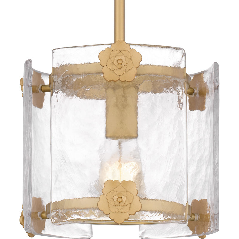 Quoizel Jolie 9in 1-Light Mini Pendant | Transitional Light Gold and Clear Textured Glass | Kitchen Island & Dining Nook | Model JOL1509LG