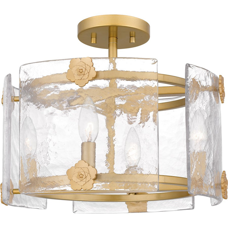 Quoizel Jolie 4 Light Semi-Flush Mount, Light Gold/Clear Textured