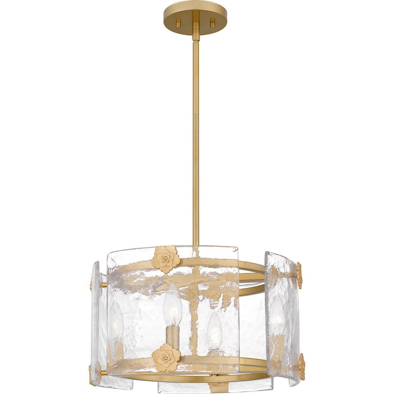 Quoizel Jolie 4 Light Pendant, Light Gold/Clear Textured