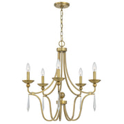 Quoizel Joules 25in 5-Light Chandelier | Traditional Aged Brass Steel with Crystal Drops | Dining Room & Foyer | 25 x 25 x 24.25 in | Model JOU5025AB