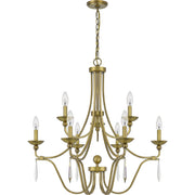 Quoizel Joules 32in 9-Light Chandelier | Traditional Aged Brass Steel with Crystal Drops | Dining Room & Foyer | 32 x 32 x 31 in | Model JOU5032AB